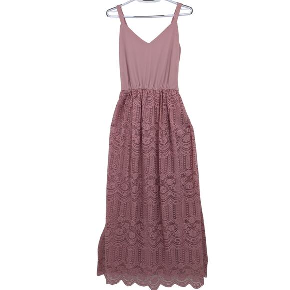 Vintage 1970's Mauve Pink PROM Maxi DRESS & JACKET Sheer Sleeves & Lace Overlay - Picture 5 of 14